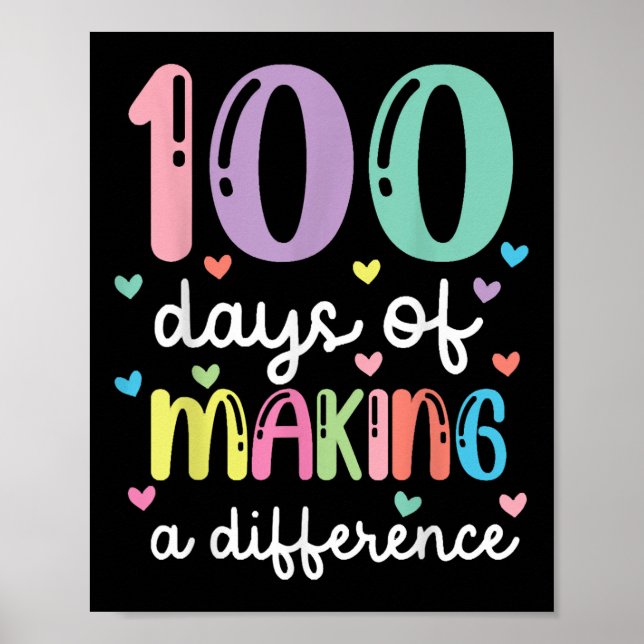 100 Days Of Making A Difference 100th Day Of Schoo Poster (Front)