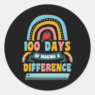 100 Days Of Making A Difference Rainbow Kids Teach Classic Round Sticker