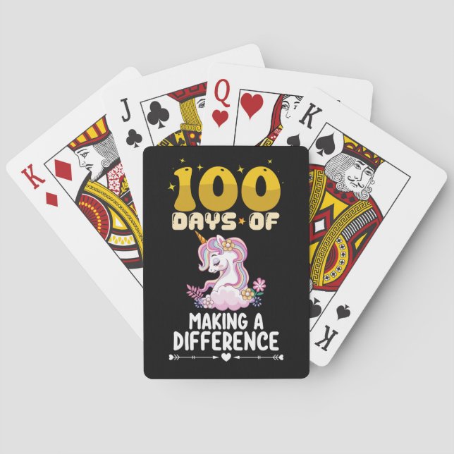 100 Days Of Making A Difference Unicorn School Playing Cards (Back)