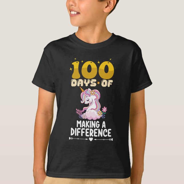 100 Days Of Making A Difference Unicorn School T-Shirt (Front)