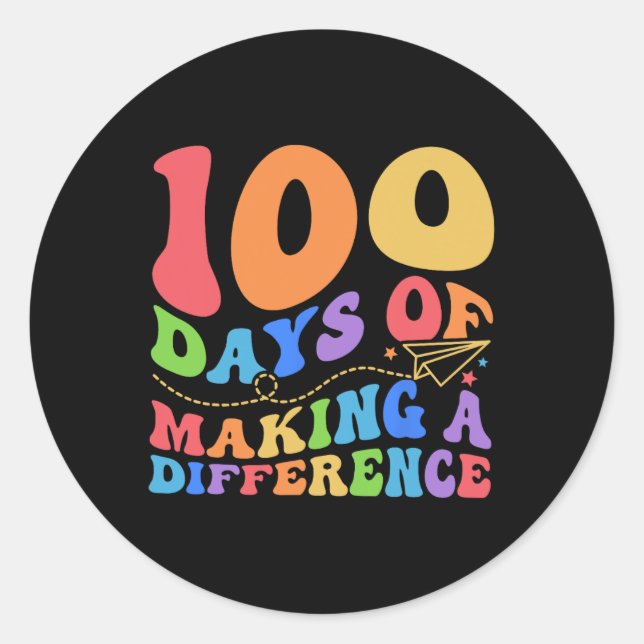 100 Days Of Making Difference 100th Day School Tea Classic Round Sticker (Front)