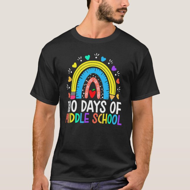 100 Days Of Middle School Happy 100th Day Rainbow  T-Shirt (Front)
