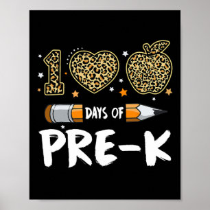 100 Days Of Pre K Teacher Student Leopard Happy 10 Poster