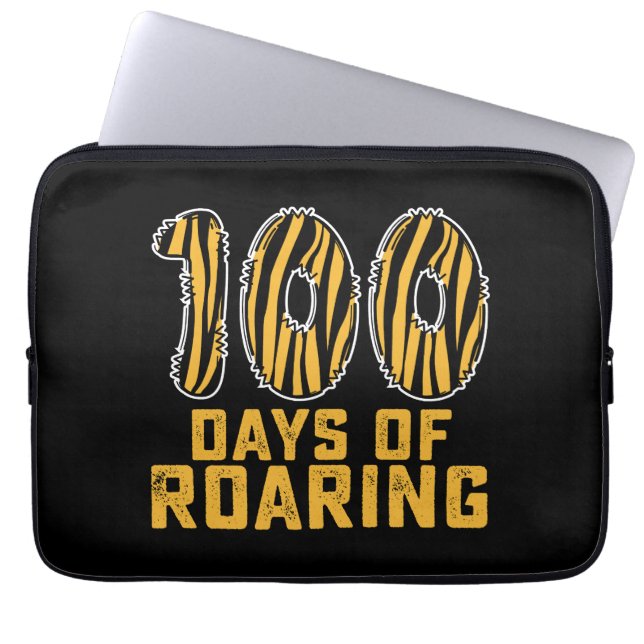 100 Days Of Roaring Tiger Funny 100th Day School Laptop Sleeve (Front)