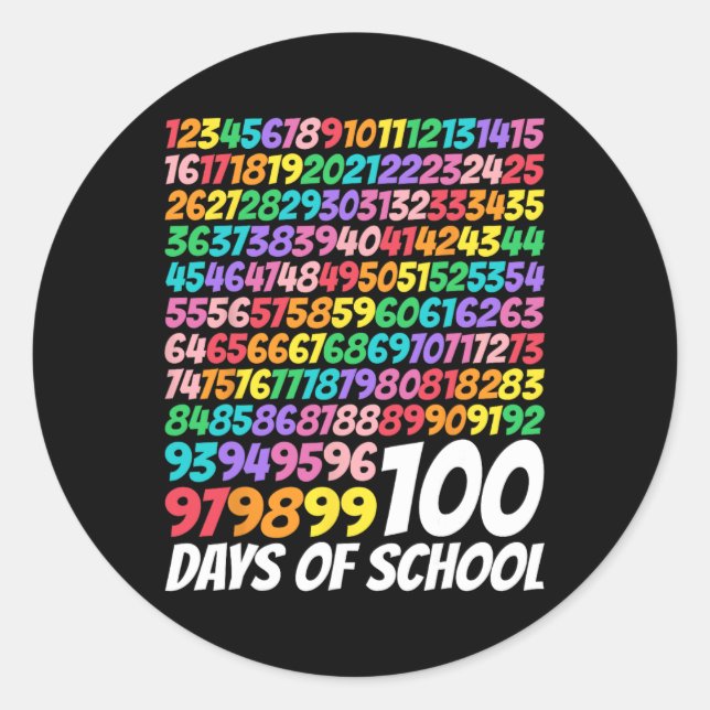 100 Days Of School 100th Day Cute Math Numbers Tea Classic Round Sticker (Front)