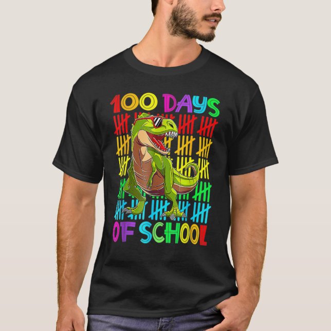 100 Days Of School 100th Day Dino 1 T-Shirt (Front)