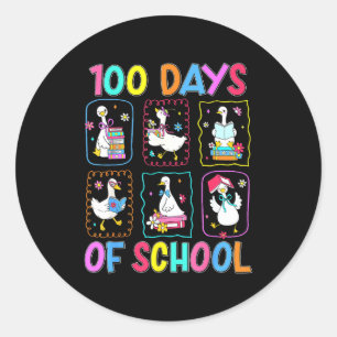 100 Days Of School 100th Day Funny Goose Boys Girl Classic Round Sticker