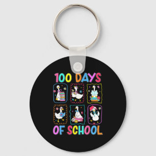 100 Days Of School 100th Day Funny Goose Boys Girl Key Ring
