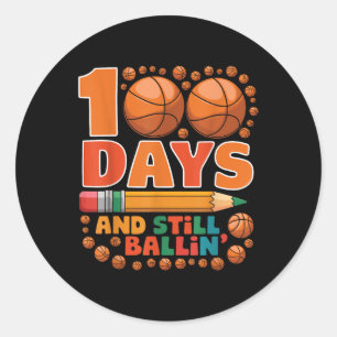 100 Days Of School 100th Day Of School Basketball Classic Round Sticker