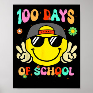 100 Days Of School 100th Day Smile Groovy Face Tea Poster