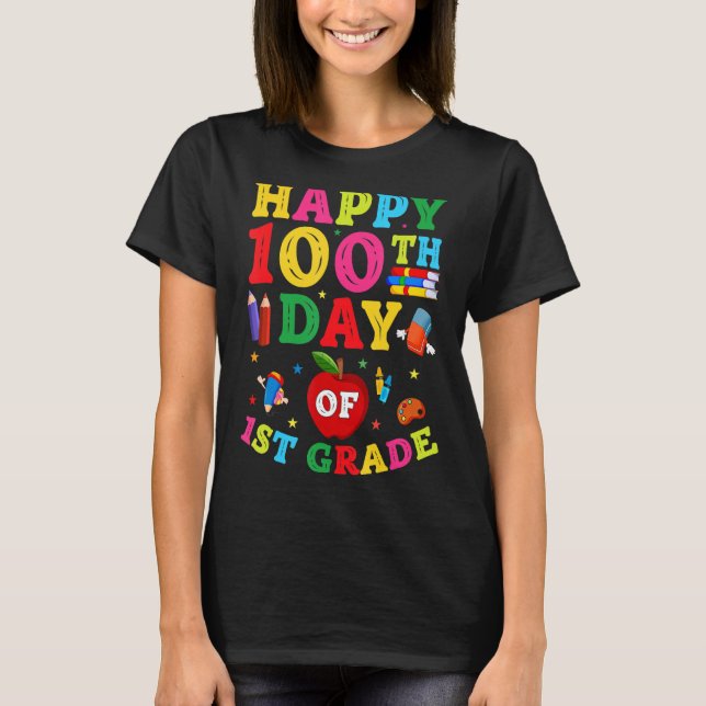 100 Days of School 1st Grade Kids Girls Boys 100th T-Shirt (Front)