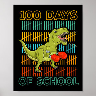 100 Days Of School 2025 Dinosaur Boxing Mma Martia Poster