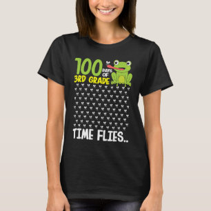 100 Days of School 3rd Grade Frog Time Flies Boys  T-Shirt