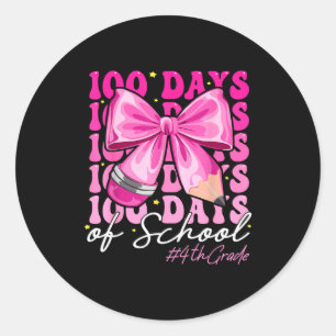 100 Days Of School 4th Grade Girls Coquette Bow Classic Round Sticker