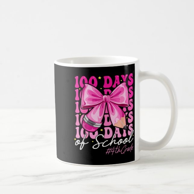 100 Days Of School 4th Grade Girls Coquette Bow  Coffee Mug (Right)
