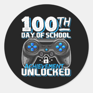 100 Days Of School Achievement Unlocked Video Game Classic Round Sticker