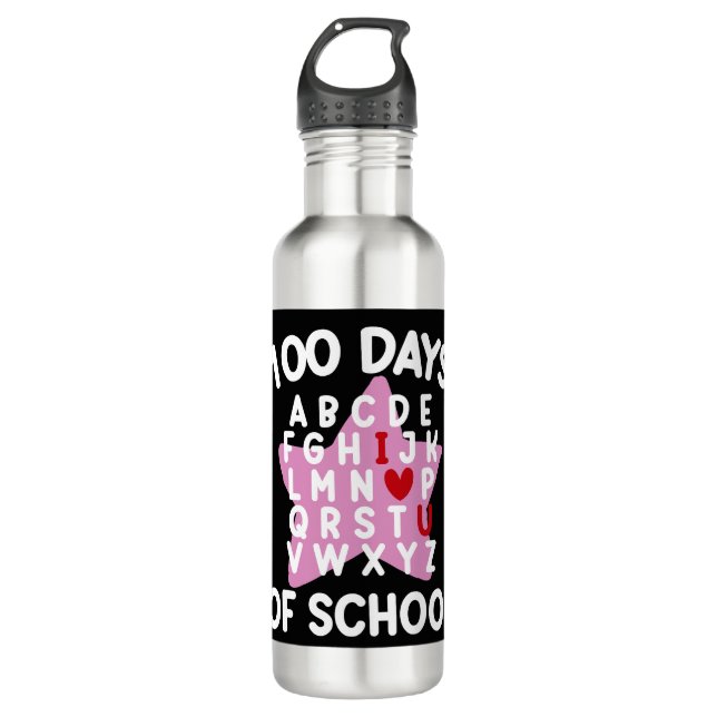 100 Days Of School Alphabet 100th Day Teacher  710 Ml Water Bottle (Front)