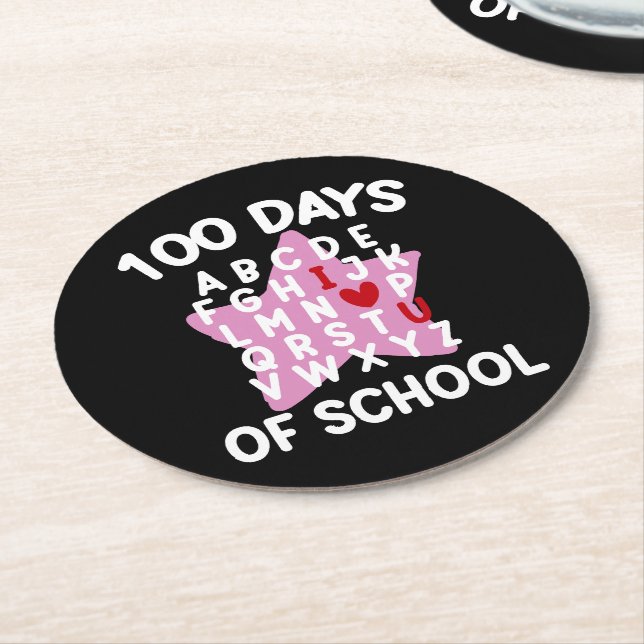 100 Days Of School Alphabet 100th Day Teacher  Round Paper Coaster (Angled)