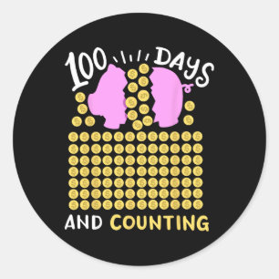 100 Days Of School And Counting Pig Coin Bynk Kids Classic Round Sticker