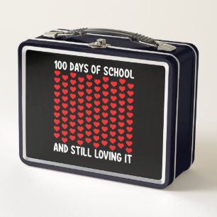 100 Days of School and Still Loving It Hearts Love Metal Lunch Box