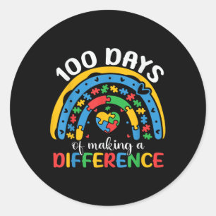 100 Days Of School Autism Awareness 100th Day Classic Round Sticker