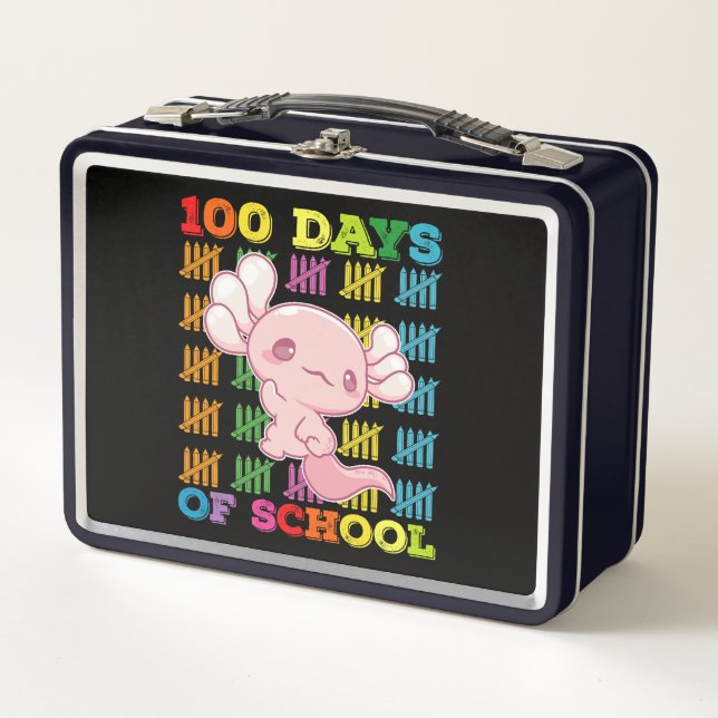 100 Days Of School Axolotl Teacher Metal Lunch Box (Front)