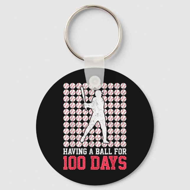 100 Days Of School Baseball 100th Day For Boys Key Ring (Front)