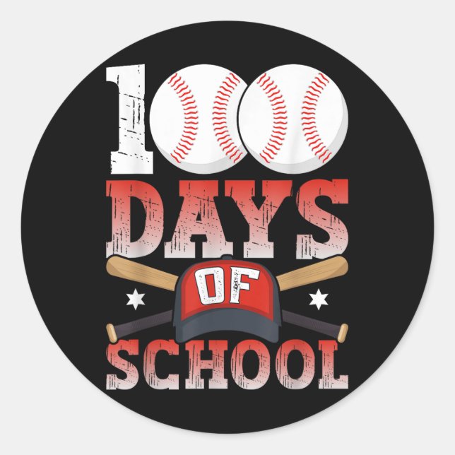 100 Days Of School Baseball 100th Day For Student Classic Round Sticker (Front)