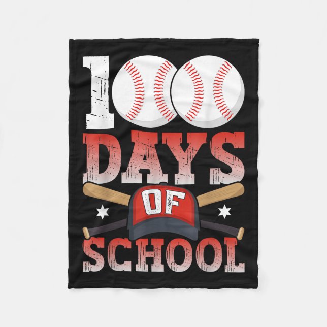 100 Days Of School Baseball 100th Day For Student Fleece Blanket (Front)