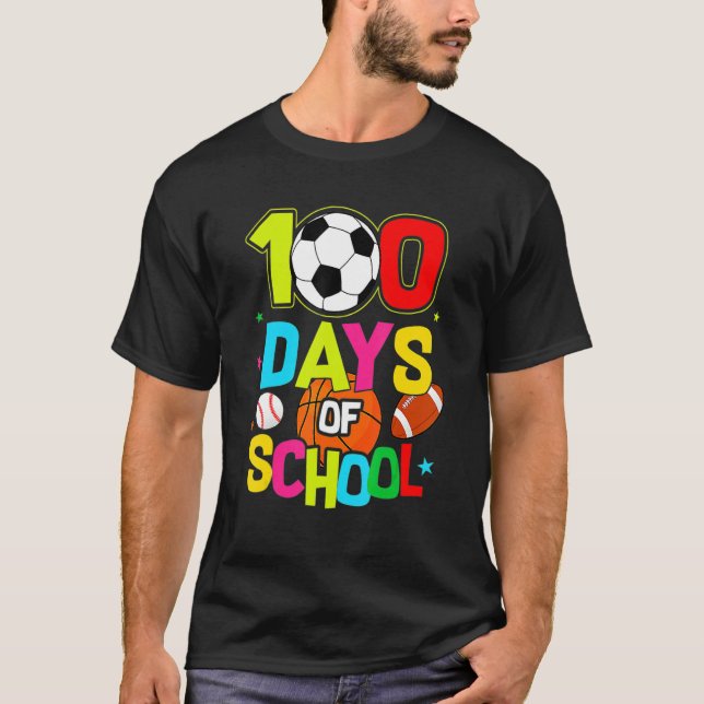 100 Days Of School Baseball Basketball Soccer Foot T-Shirt (Front)