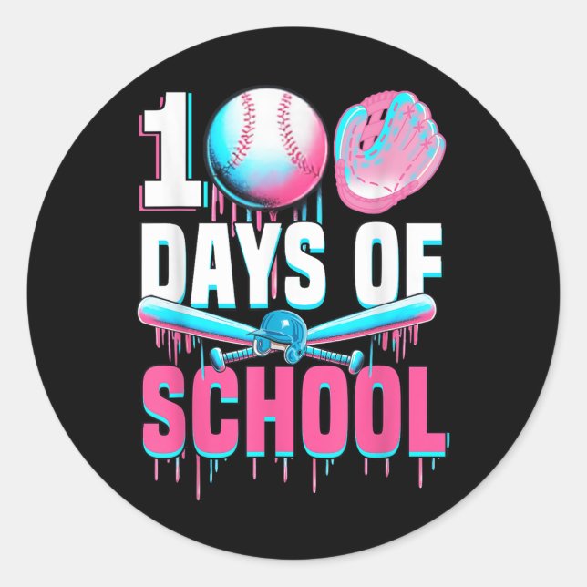 100 Days Of School Baseball Bat Drip 100th Day Of Classic Round Sticker (Front)