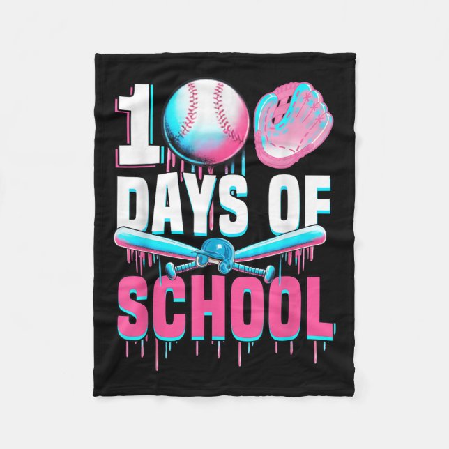 100 Days Of School Baseball Bat Drip 100th Day Of Fleece Blanket (Front)