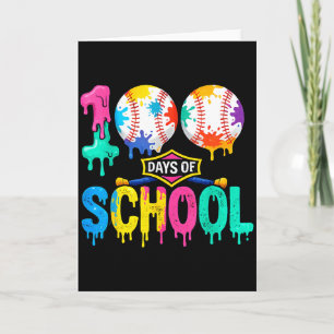 100 Days Of School Baseball Boys Kids Colorful 100 Card