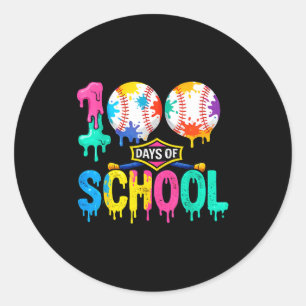 100 Days Of School Baseball Boys Kids Colorful 100 Classic Round Sticker