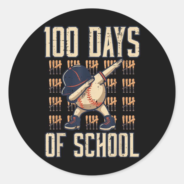 100 Days Of School Baseball Dab 100th Day Boys Classic Round Sticker (Front)