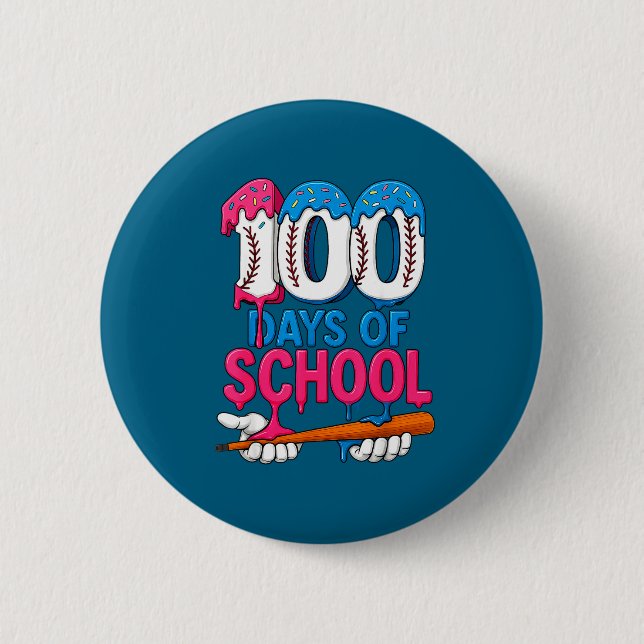 100 Days Of School Baseball Drip Bat 100th Day Of  6 Cm Round Badge (Front)