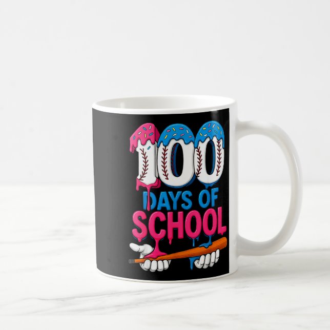 100 Days Of School Baseball Drip Bat 100th Day Of  Coffee Mug (Right)