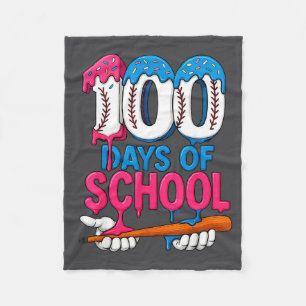 100 Days Of School Baseball Drip Bat 100th Day Of  Fleece Blanket