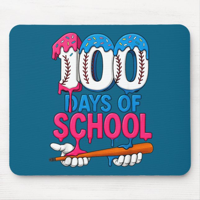 100 Days Of School Baseball Drip Bat 100th Day Of  Mouse Mat (Front)