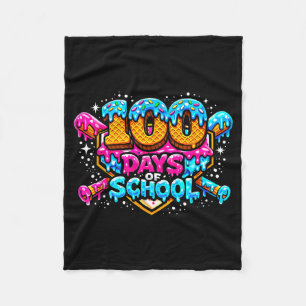 100 Days Of School Baseball Drip Ice Cream Costume Fleece Blanket