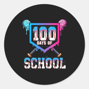 100 Days Of School Baseball Ice Cream Drip 100th D Classic Round Sticker