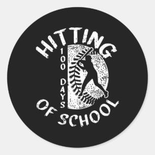100 Days Of School Baseball Player Teacher Student Classic Round Sticker