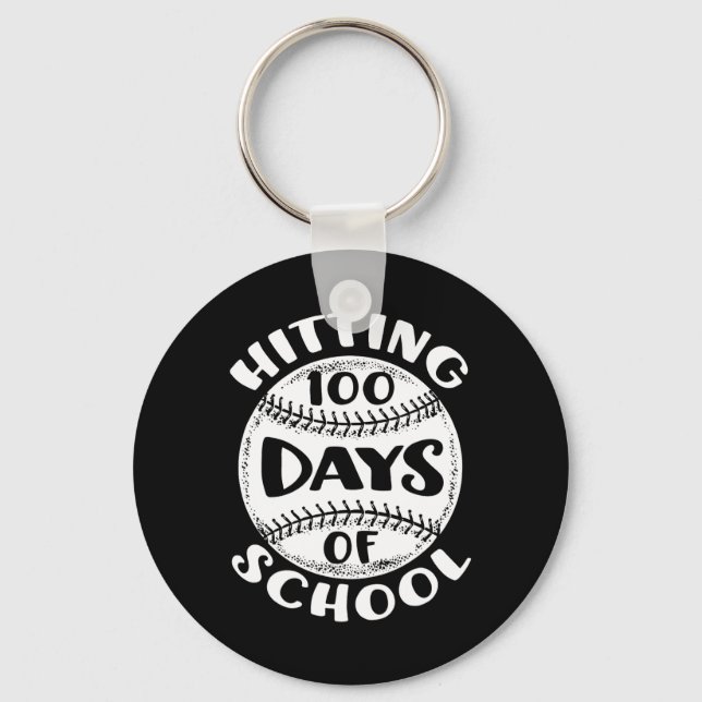 100 Days Of School Baseball Player Teacher Student Key Ring (Front)