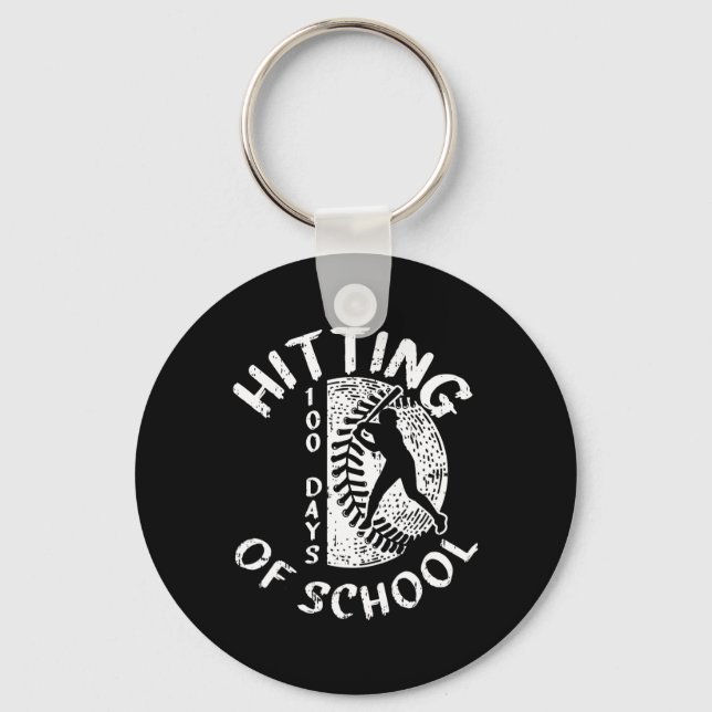 100 Days Of School Baseball Player Teacher Student Key Ring (Front)