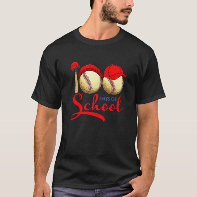 100 Days Of School Baseball Teacher Boy Girl Kids T-Shirt (Front)