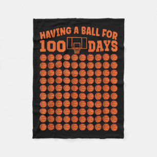 100 Days Of School Basketball 100th Day For Boys Fleece Blanket