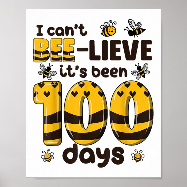 100 Days Of School Bee 100th Day Of School Kids Poster (Front)
