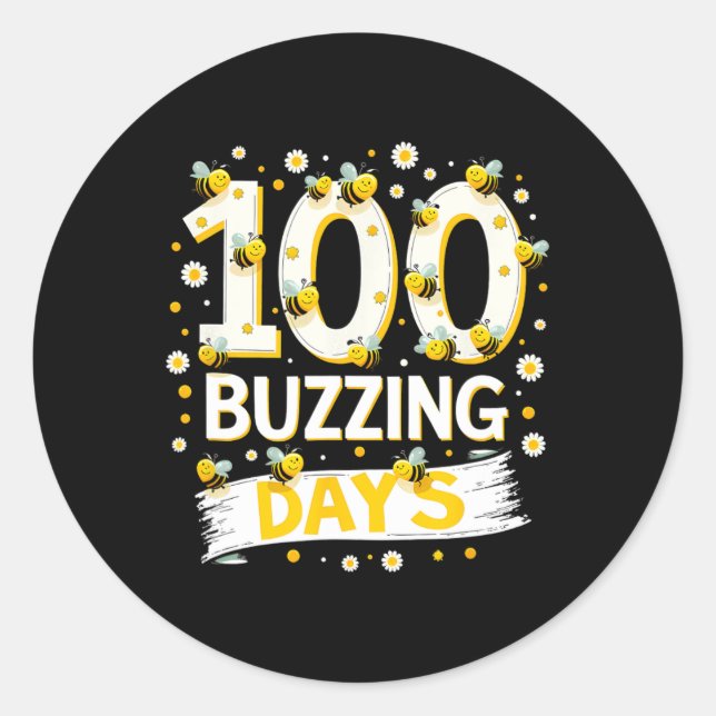 100 Days Of School Bees 100 Buzzing Days  Classic Round Sticker (Front)