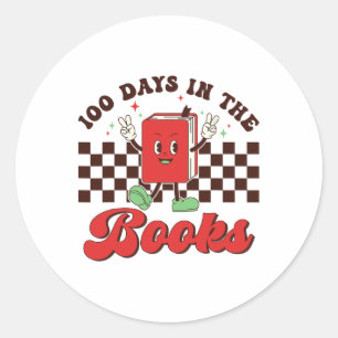 100 Days Of School Book Chequered Teacher Kids Ret Classic Round Sticker