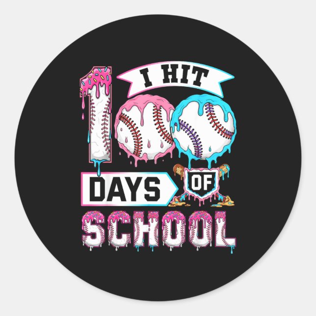 100 Days Of School Boys Baseball Drip 100th Day Ki Classic Round Sticker (Front)